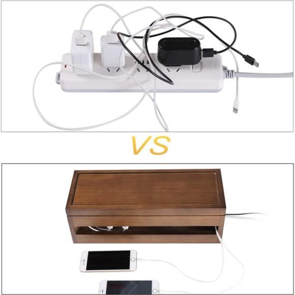 Cable Management Box Wooden Cord Organizer Box for Extension Cord Power Stripe - Picture 5 of 7